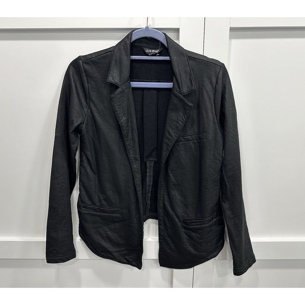 Lucky Brand Jacket Y2K‎ Women S Black Open Front Split Back 100% Cotton EUC